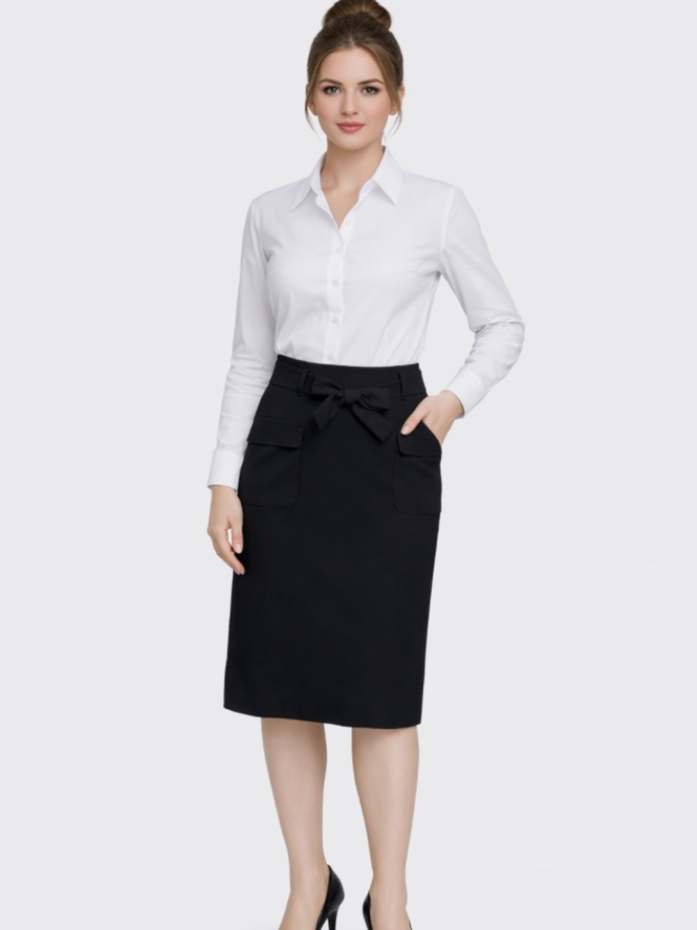 NY Collection Petite Slim Belted Scuba Crepe Skirt Size PM NWT